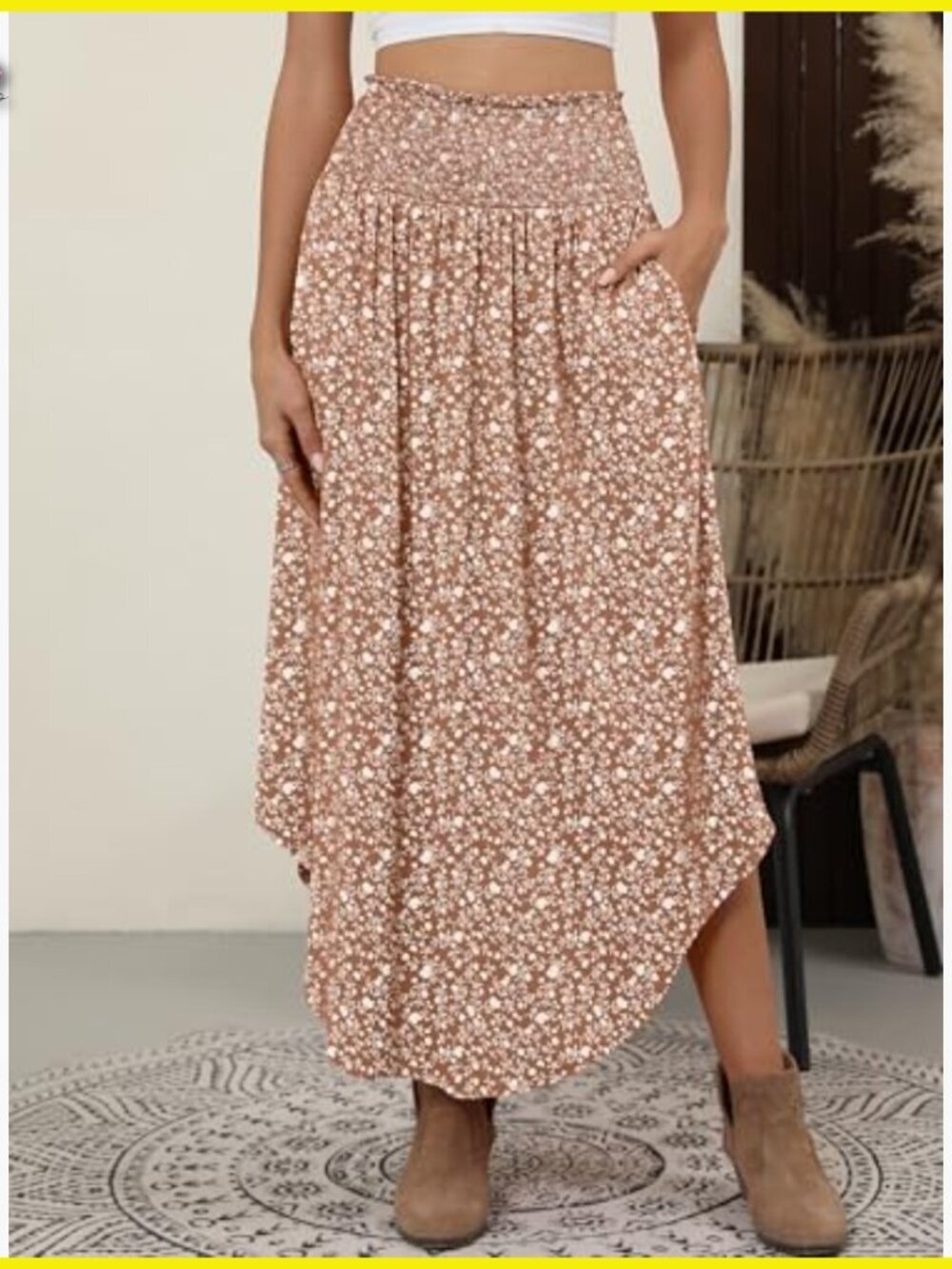Boho Floral Maxi Skirt High Waisted Flowy Swing Pleated Beach Long Skirt with - Picture 4 of 7